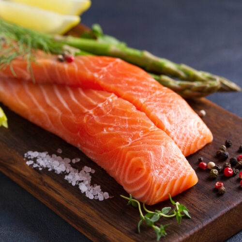 Fresh,Raw,Salmon,Fish,Fillet,,Asparagus,,Lemon,,Herbs,And,Spices